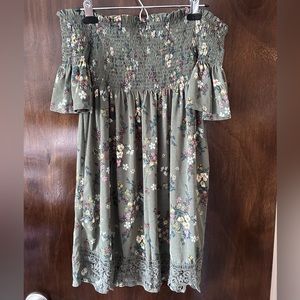 Xhilaration Green Floral Off The Shoulder Dress Size L